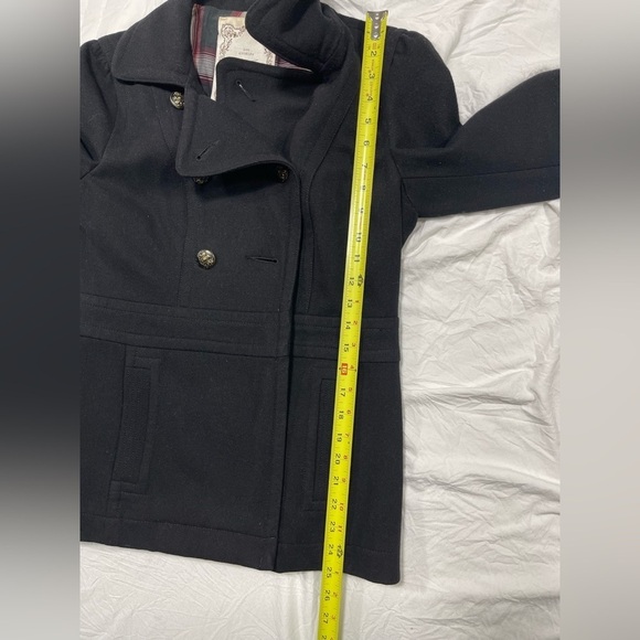 Guess Jeans of L.A. Wool blend black Pea coat plaid cotton lining women’s size M - Picture 12 of 17